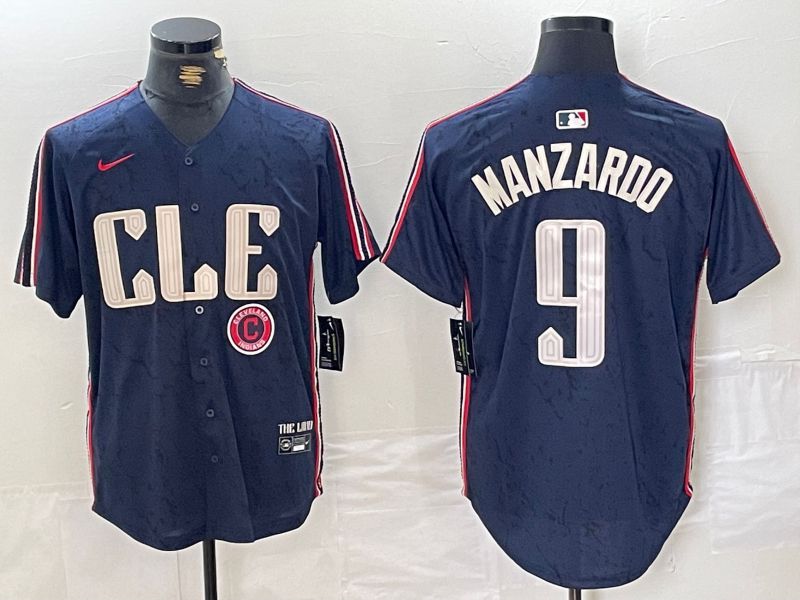 Men Cleveland Indians #9 Manzardo Blue City Edition Nike 2024 MLB Jersey style 4